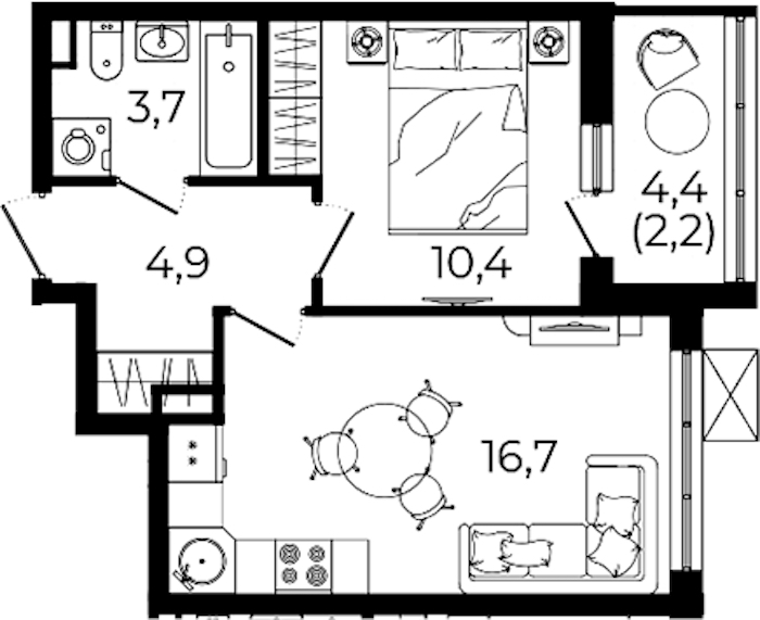 1-комнатная квартира 37.9 м², 6/12 эт., ЖК «А101 Всеволожск»
